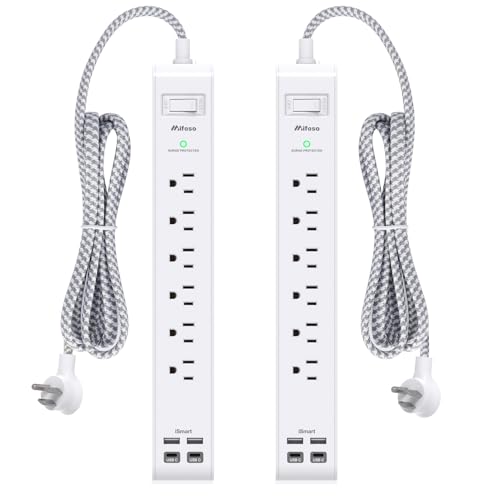 mifaso حماية من زيادة التيار مع شريط الطاقة 2 حزمة، 6 مآخذ و 4 منافذ USB (2 USB C) بطول 5 أقدام، شريط مآخذ حماية من الحمل الزائد، قابل للتثبيت على الحائط للمنزل والمكتب والسكن الجامعي، مدرج في ETL - Image 1