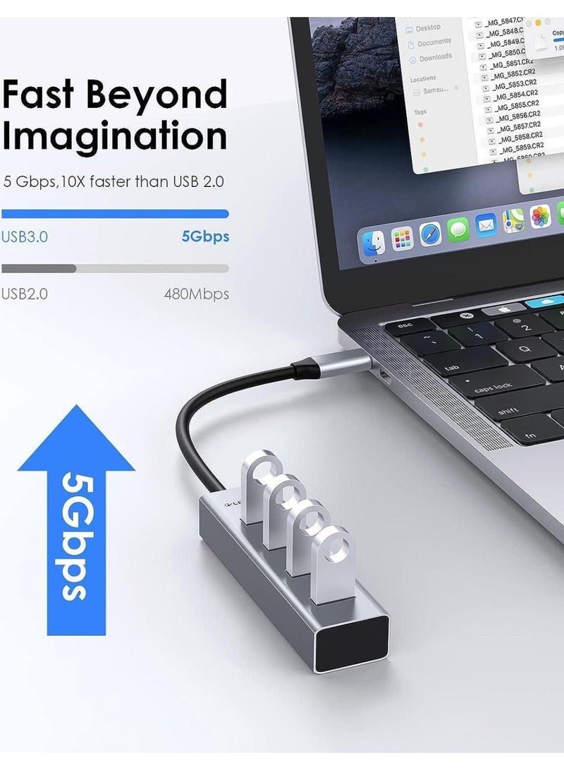 Lention LENTION 4-in-1 USB C Hub, 4 USB 3.0 Ports, USB C to USB A Multiport Adapter for 2023-2016 MacBook Pro, Mac Air & Surface, iPad Pro, Chromebook, More, Stable Driver Certified (CB-C22s, Silver)  - Image 1