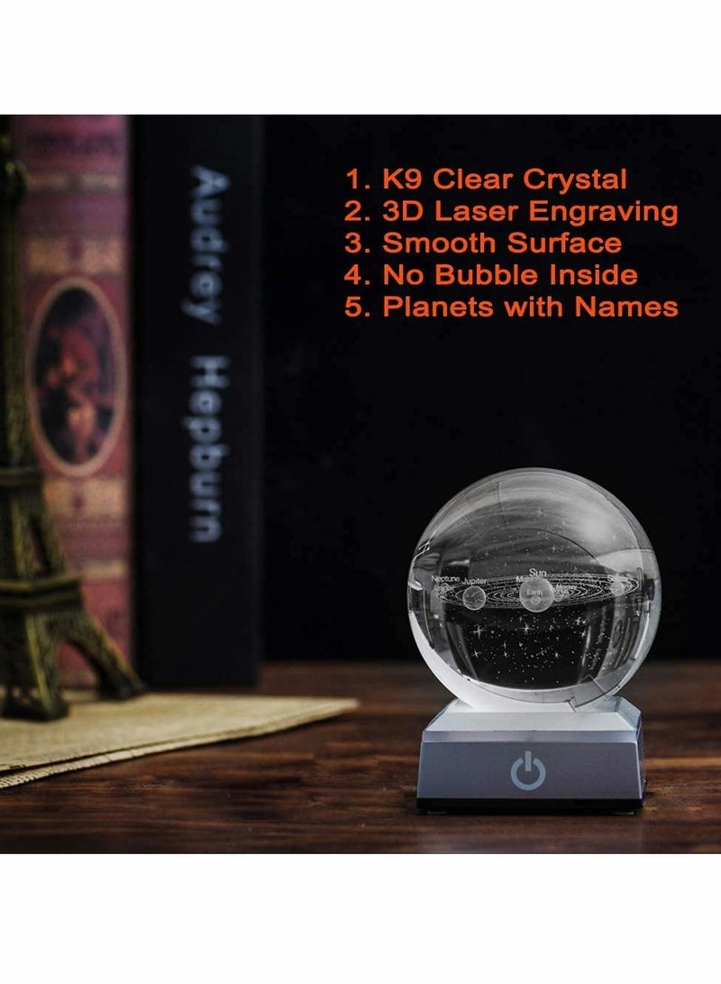 KASTWAVE 3D Solar System Model Crystal Ball 80mm 3.15" Engraved Hologram with Light Up Base Planet Model Science Astronomy Learning Toys Educational Gift for Kids - Image 5