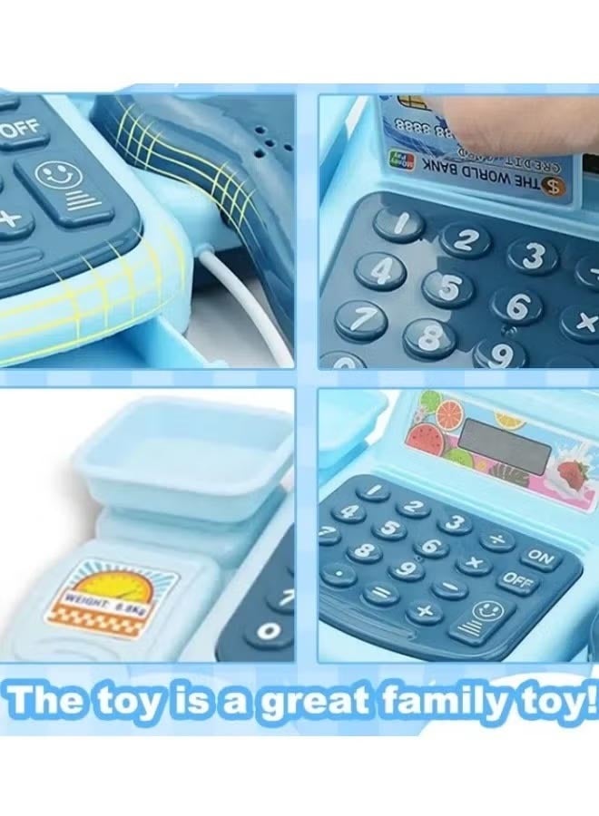 Smart Cash Register Toy Cash Register With Calculator, Toy Set Simulation House Play Counting, Supermarket Cash Registe, Suitable For Children Over 3 Years Old(Blue)  - Image 4