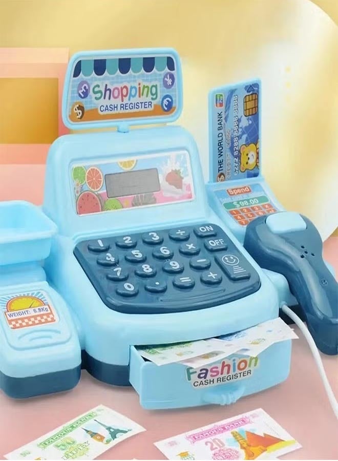 Smart Cash Register Toy Cash Register With Calculator, Toy Set Simulation House Play Counting, Supermarket Cash Registe, Suitable For Children Over 3 Years Old(Blue)  - Image 5