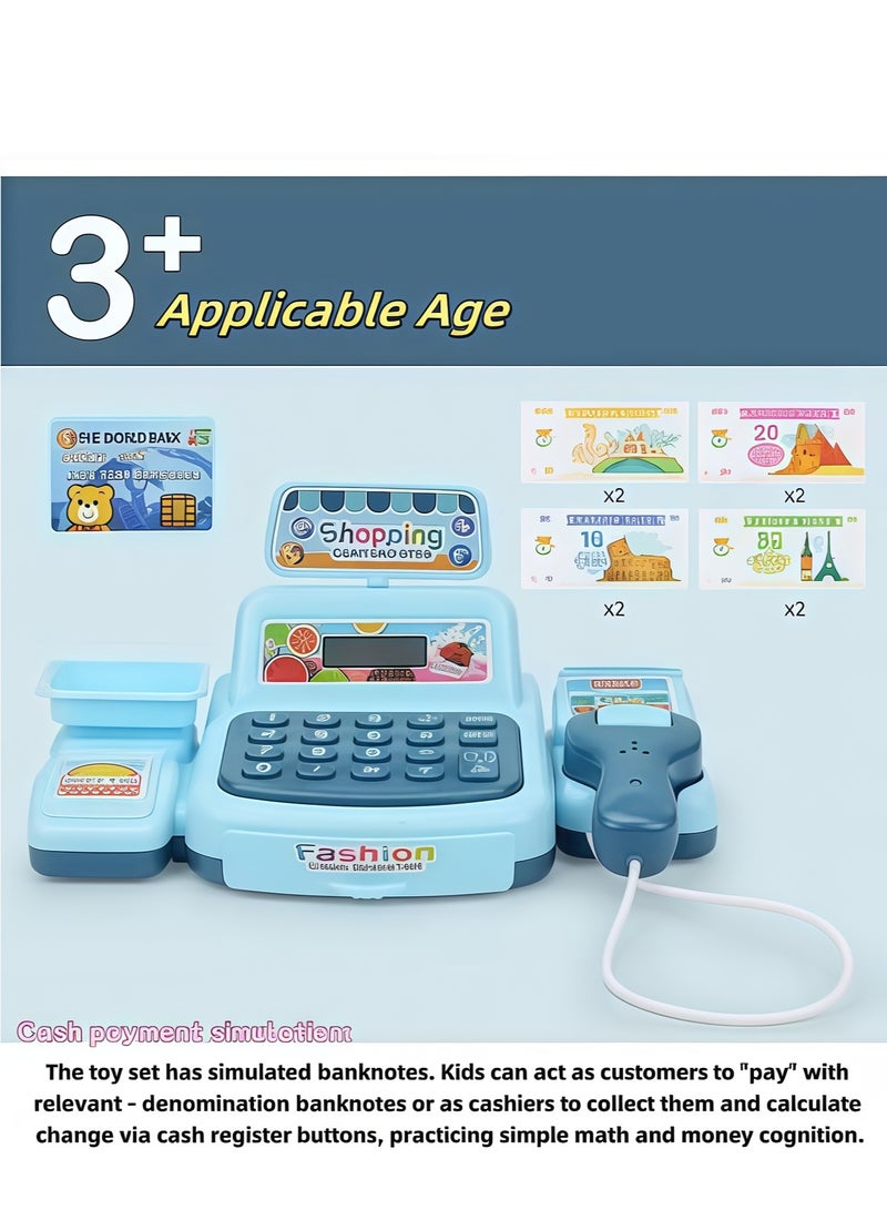 XiuWoo Smart Cash Register Toy Cash Register With Calculator, Toy Multi-Function Simulated Cash Register，Toy Role Play Electric Cash Register ，Cash Register Supermarket Cash Register Toy With Light And Music Suitable For Children Over 3 Years Old(Blue) - Image 3