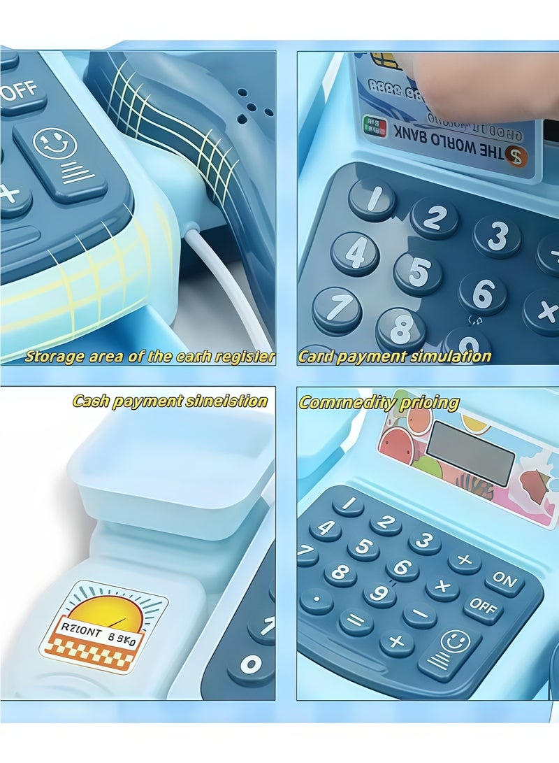 XiuWoo Smart Cash Register Toy Cash Register With Calculator, Toy Multi-Function Simulated Cash Register，Toy Role Play Electric Cash Register ，Cash Register Supermarket Cash Register Toy With Light And Music Suitable For Children Over 3 Years Old(Blue) - Image 4