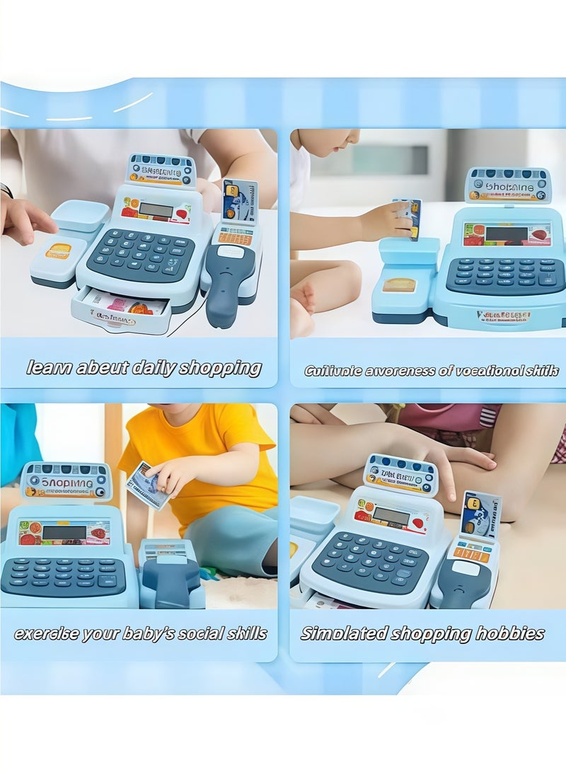XiuWoo Smart Cash Register Toy Cash Register With Calculator, Toy Multi-Function Simulated Cash Register，Toy Role Play Electric Cash Register ，Cash Register Supermarket Cash Register Toy With Light And Music Suitable For Children Over 3 Years Old(Blue) - Image 5