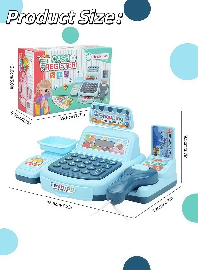 XiuWoo Smart Cash Register Toy Cash Register With Calculator, Toy Multi-Function Simulated Cash Register，Toy Role Play Electric Cash Register ，Cash Register Supermarket Cash Register Toy With Light And Music Suitable For Children Over 3 Years Old(Blue) - Image 2