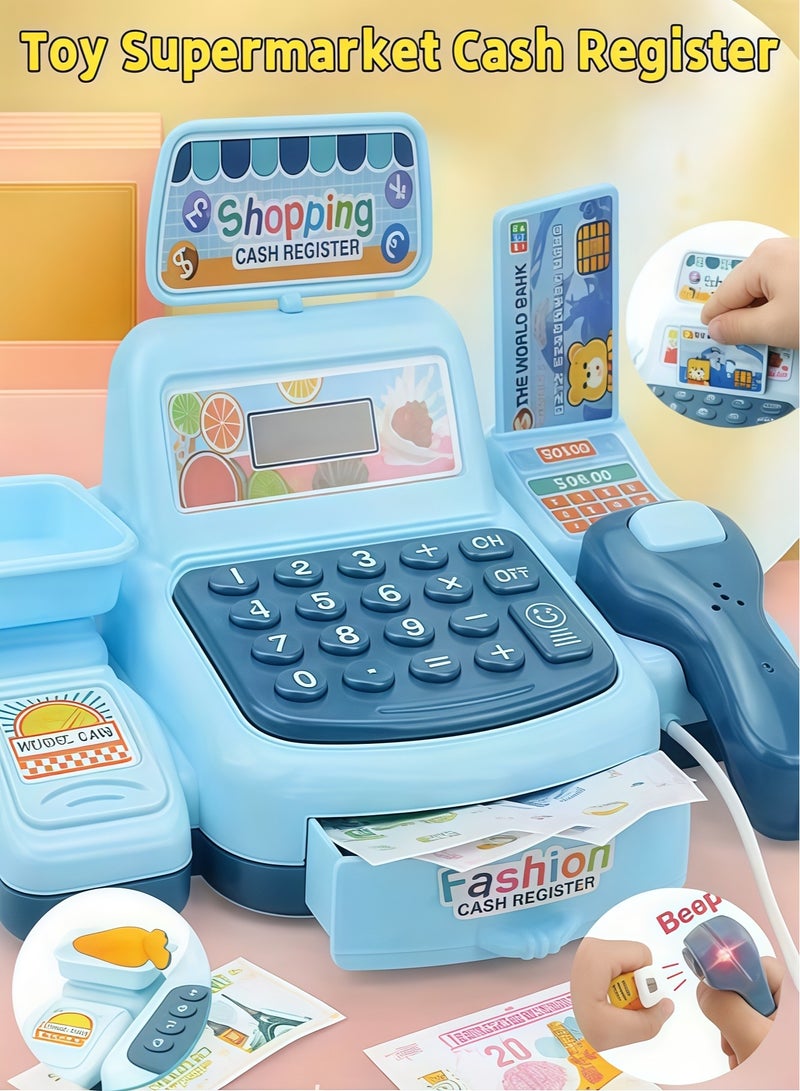 XiuWoo Smart Cash Register Toy Cash Register With Calculator, Toy Multi-Function Simulated Cash Register，Toy Role Play Electric Cash Register ，Cash Register Supermarket Cash Register Toy With Light And Music Suitable For Children Over 3 Years Old(Blue) - Image 1