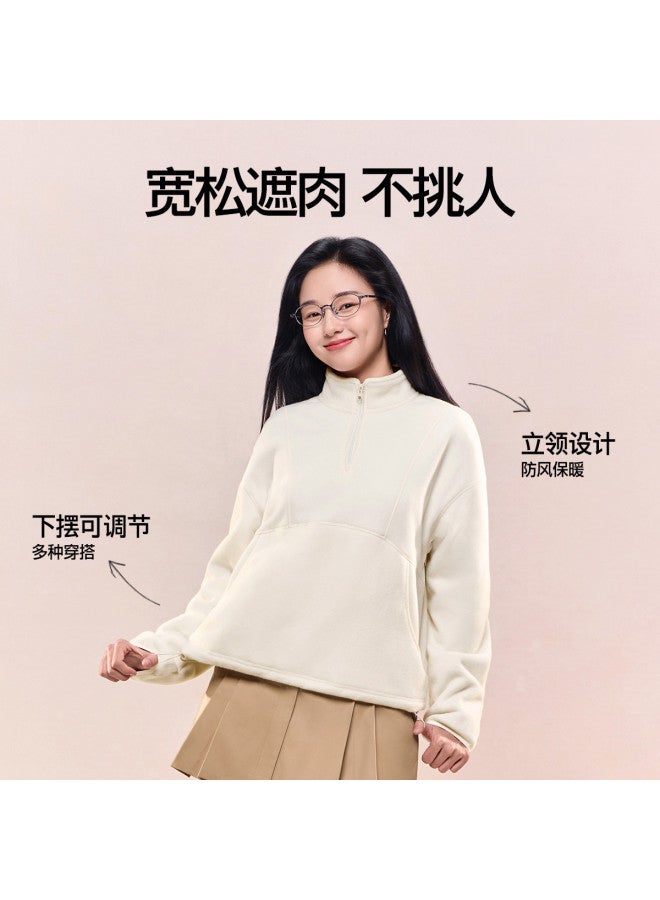 SIINSIIN Women'S Stand Collar Pullover Hoodie Autumn 2025 New Short Jacket Warm Fleece Slim-Fit Top - Image 5