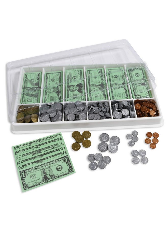 Learning Advantage - Classroom Money Kit - Set Of 1,000 Bills And Coins - Designed And Sized Like Real Us Currency - Teach Currency, Counting And Math With Play Money - Includes Storage Tray And Lid - Image 1