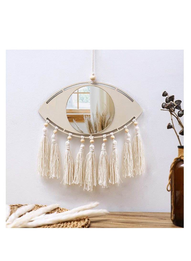 SYOSI مرآة حائط دائرة عين الشر - مرايا بوهو ديكورية مع خيوط، مرآة صغيرة دائماً مع ديكور حائط لشقة، nursery، غرفة نوم، غرفة معيشة، ديكور منزلي للعين الثالثة - Image 1