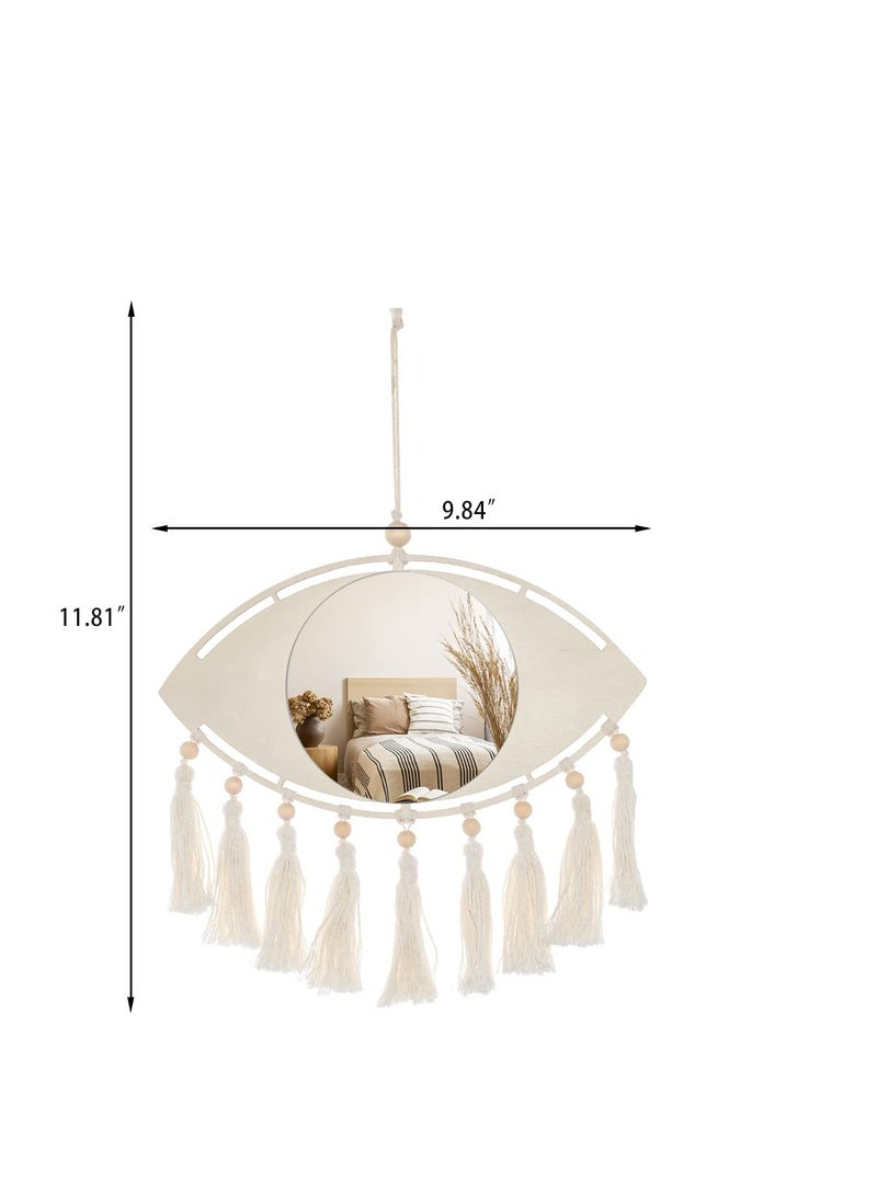 SYOSI مرآة حائط دائرة عين الشر - مرايا بوهو ديكورية مع خيوط، مرآة صغيرة دائماً مع ديكور حائط لشقة، nursery، غرفة نوم، غرفة معيشة، ديكور منزلي للعين الثالثة - Image 5
