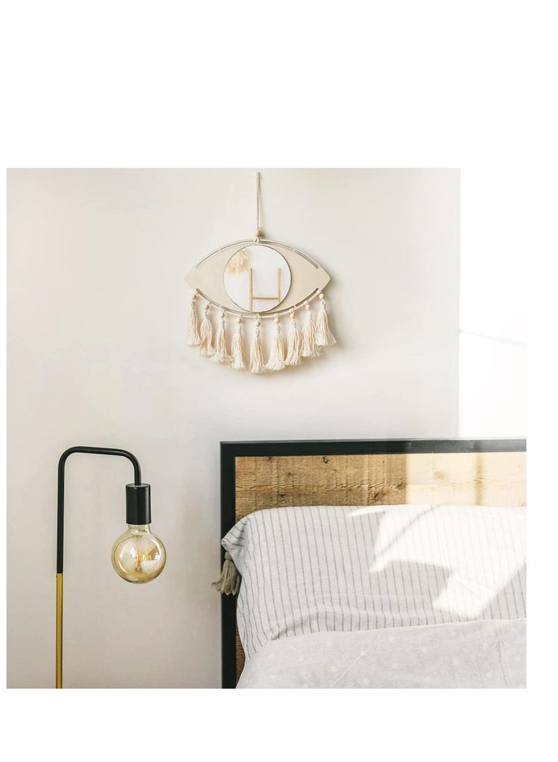 SYOSI مرآة حائط دائرة عين الشر - مرايا بوهو ديكورية مع خيوط، مرآة صغيرة دائماً مع ديكور حائط لشقة، nursery، غرفة نوم، غرفة معيشة، ديكور منزلي للعين الثالثة - Image 2