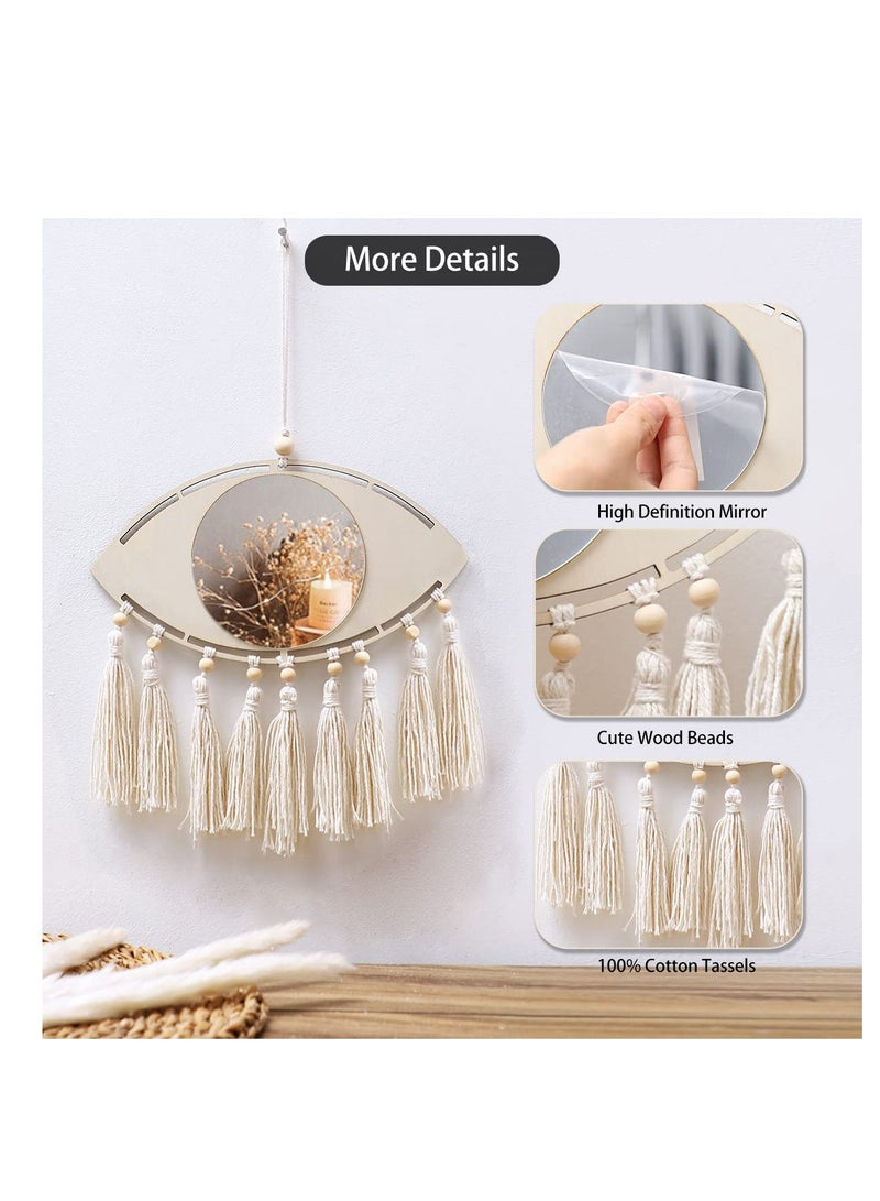 SYOSI مرآة حائط دائرة عين الشر - مرايا بوهو ديكورية مع خيوط، مرآة صغيرة دائماً مع ديكور حائط لشقة، nursery، غرفة نوم، غرفة معيشة، ديكور منزلي للعين الثالثة - Image 3