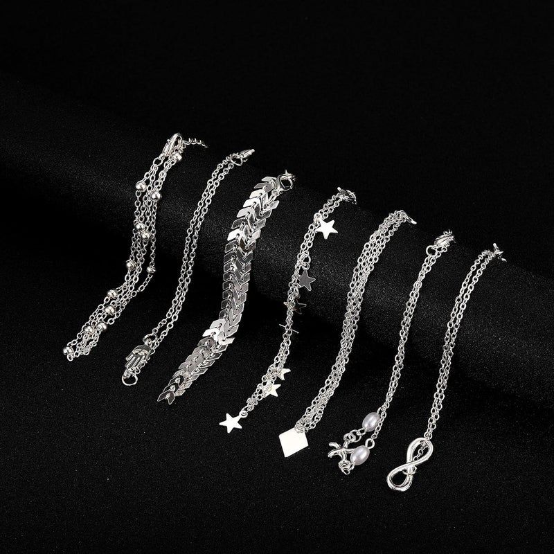 Softones 16Pcs Ankle Bracelets for Women Gold Silver Two Style Chain Beach Anklet Bracelet Jewelry Anklet Set,Adjustable Size - Image 5