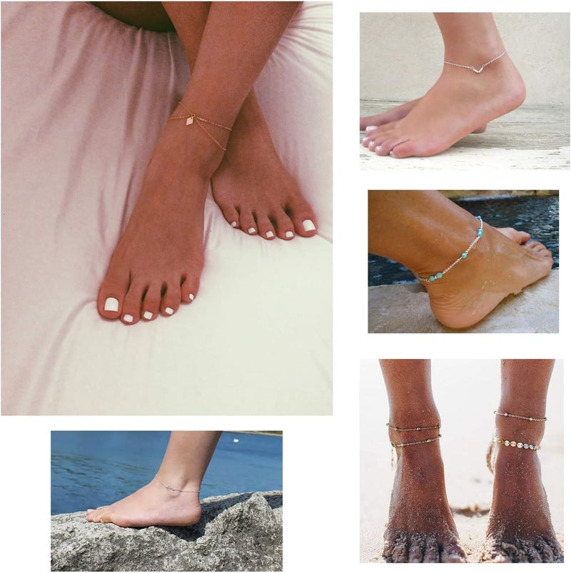 Softones 16Pcs Ankle Bracelets for Women Gold Silver Two Style Chain Beach Anklet Bracelet Jewelry Anklet Set,Adjustable Size - Image 2