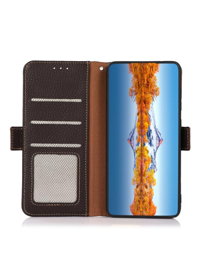 اس-توب جراب لهاتف Motorola Moto G 2022 5G KHAZNEH جراب هاتف RFID من الجلد الطبيعي من الليتشي بمغناطيس جانبي - Image 4