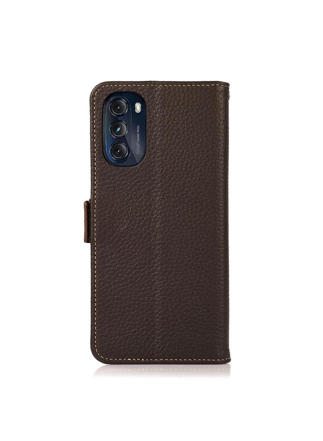 اس-توب جراب لهاتف Motorola Moto G 2022 5G KHAZNEH جراب هاتف RFID من الجلد الطبيعي من الليتشي بمغناطيس جانبي - Image 3