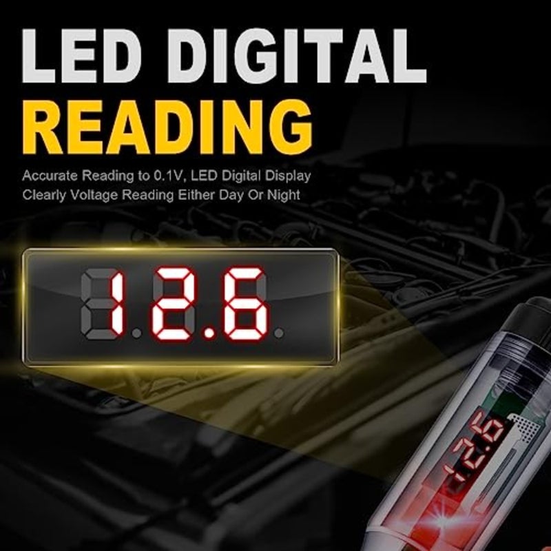 تطبيق اختبار السيارات، هيكل بلاستيكي ABS، لون أسود، شاشة LED رقمية لجهد 5-90 فولت مع إضاءة ثنائية الاتجاه ومسبار سلك زنبركي ممتد - Image 3