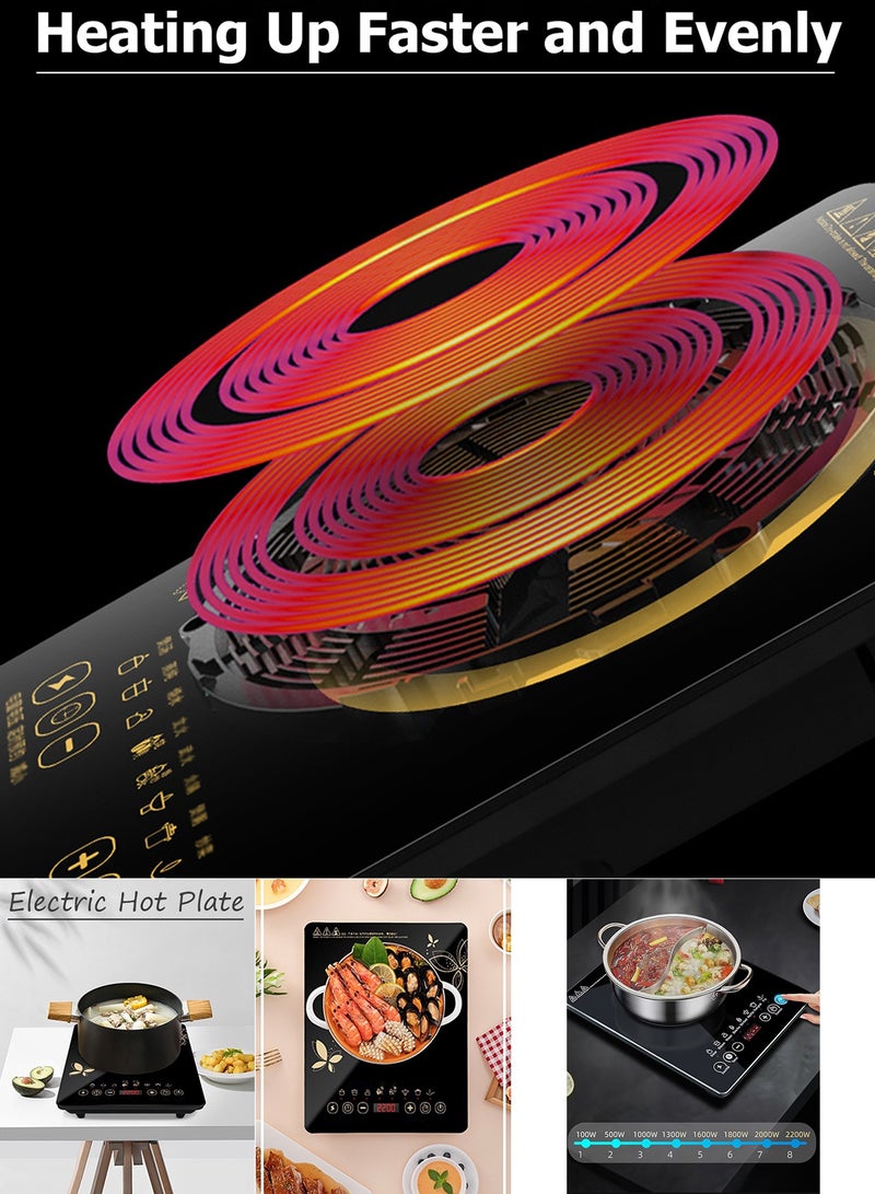 TokFaa Portable Induction Cooktop Burner Electric Hot Plate with LCD Sensor Touch 2200 Watts，Countertop Burner Easy to Clean Base Compact Stove for Home Dorm Office - Image 3