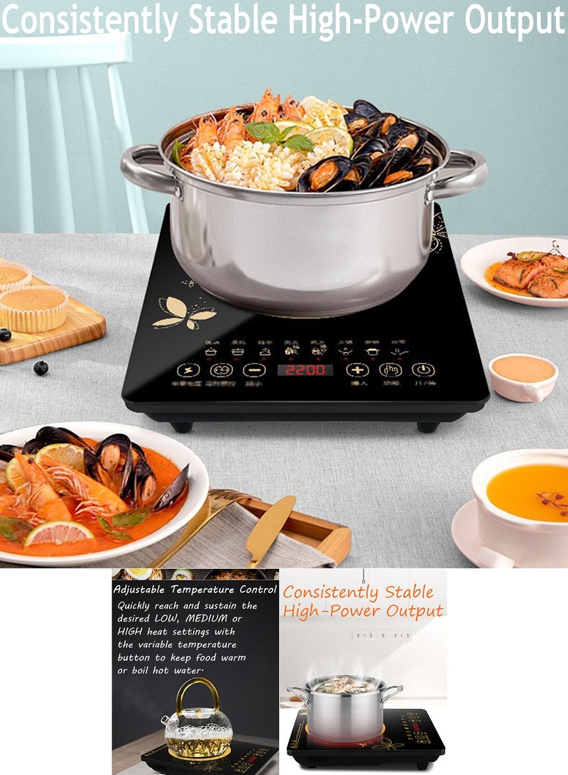 TokFaa Portable Induction Cooktop Burner Electric Hot Plate with LCD Sensor Touch 2200 Watts，Countertop Burner Easy to Clean Base Compact Stove for Home Dorm Office - Image 5