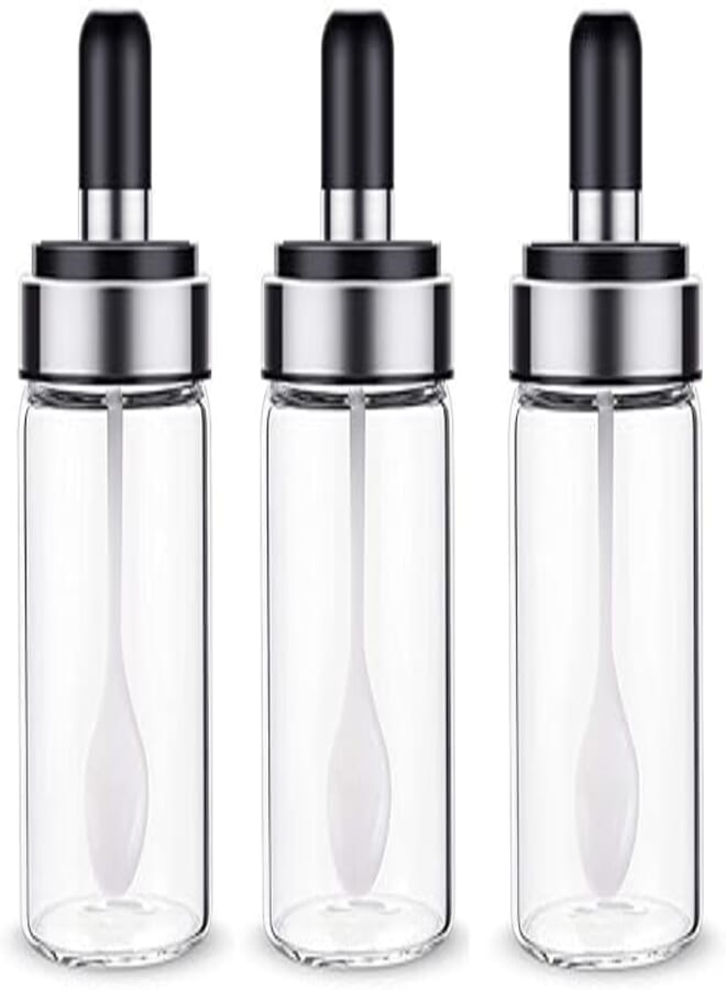 برطمان توابل زجاجي عالي البورسليكات من ميتزون مع ملعقة وغطاء (مجموعة 3 قطع)