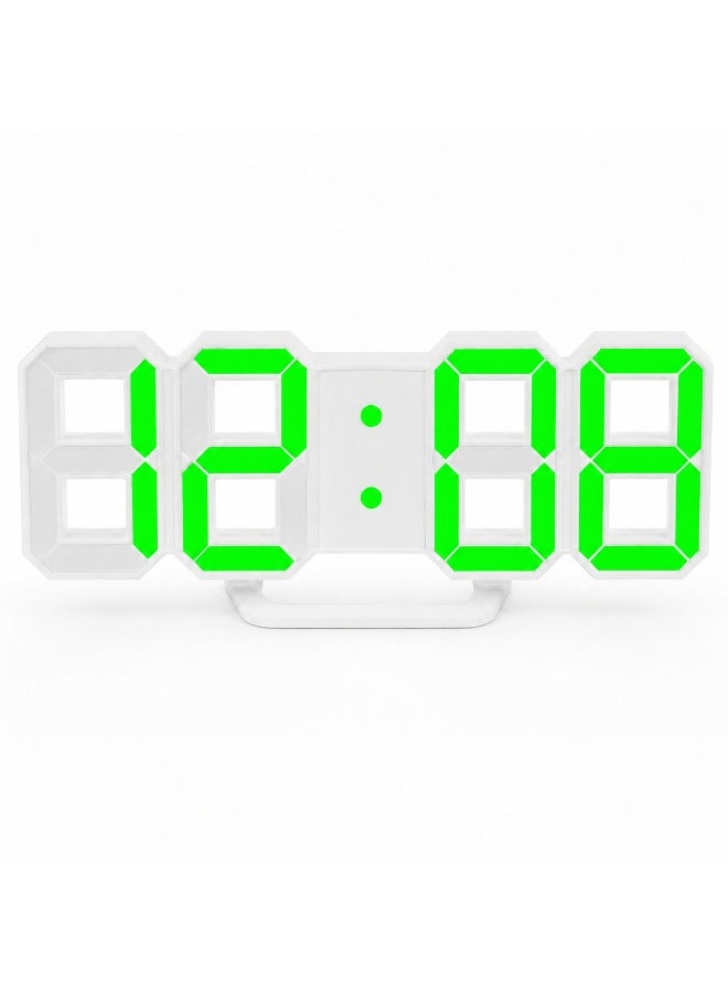 Large LED digital alarm clock (wall and desk) displaying time, date, and temperature; features 3 independent alarms, night mode, power-saving mode, and settings memory; powered by DC 5V input. - Image 1