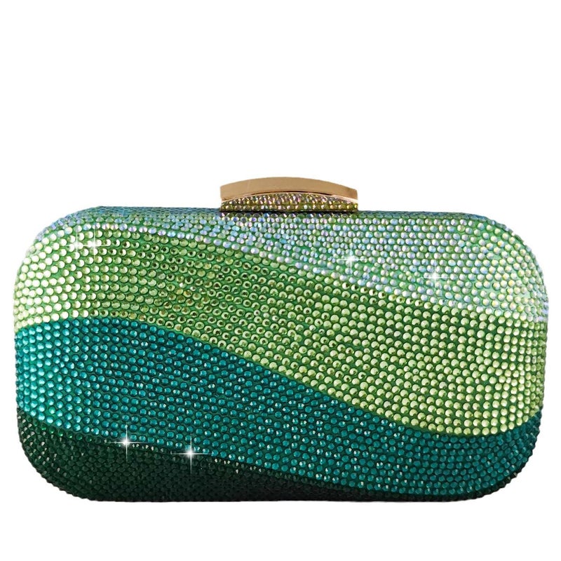 Boutique De FGG Mini Emerald Green Rhinestone Clutch Purses for Women Formal, Luxury Crystal Clutch Evening Handbags, Party Dinner Purse - Image 1