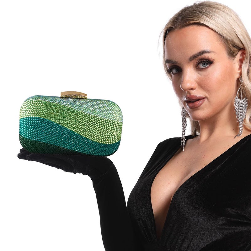 Boutique De FGG Mini Emerald Green Rhinestone Clutch Purses for Women Formal, Luxury Crystal Clutch Evening Handbags, Party Dinner Purse - Image 2