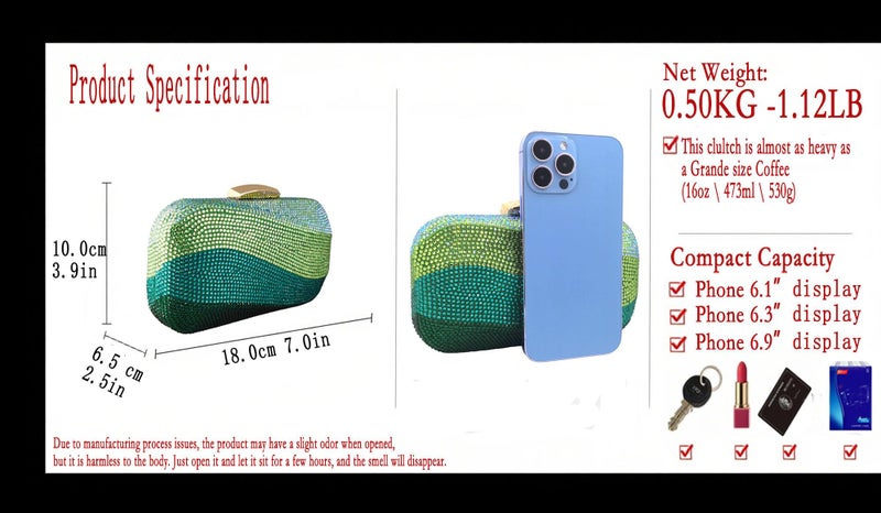 Boutique De FGG Mini Emerald Green Rhinestone Clutch Purses for Women Formal, Luxury Crystal Clutch Evening Handbags, Party Dinner Purse - Image 3