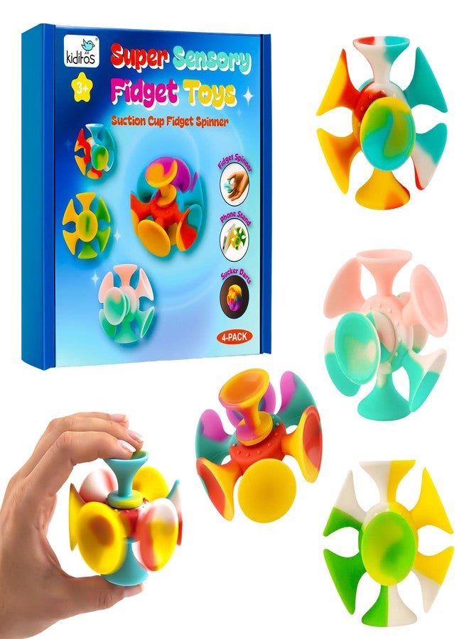 Kiditos Suction Cup Spinner Toys, 4 Pack Sensory Fidget Toys for Toddlers, Kids & Adults, Screen-Free Stick and Spin Toy for Window, Table, Bathtub, Car Rides, Travel, Office Desk, Party Play - Image 1