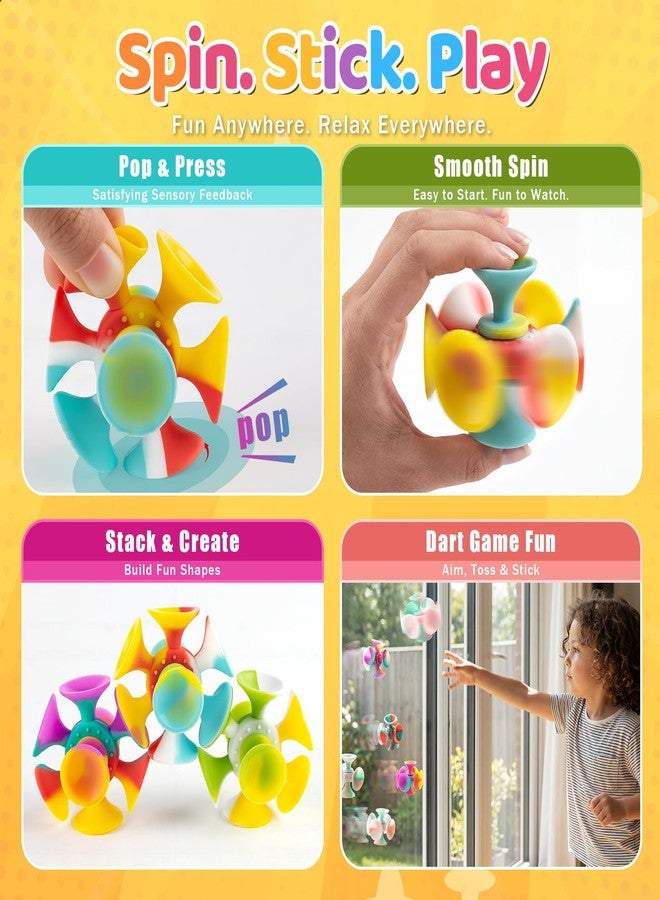 Kiditos Suction Cup Spinner Toys, 4 Pack Sensory Fidget Toys for Toddlers, Kids & Adults, Screen-Free Stick and Spin Toy for Window, Table, Bathtub, Car Rides, Travel, Office Desk, Party Play - Image 2