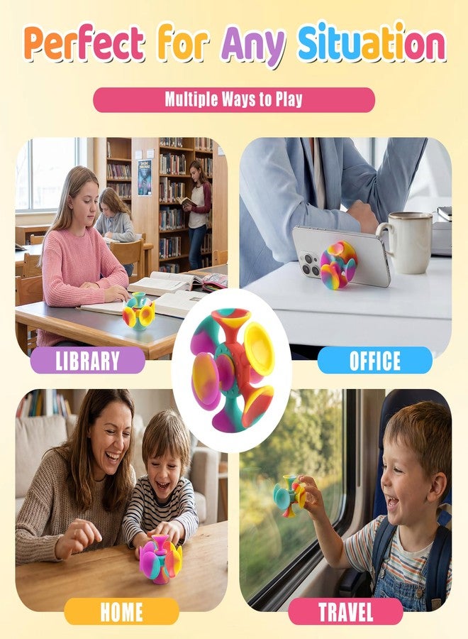 Kiditos Suction Cup Spinner Toys, 4 Pack Sensory Fidget Toys for Toddlers, Kids & Adults, Screen-Free Stick and Spin Toy for Window, Table, Bathtub, Car Rides, Travel, Office Desk, Party Play - Image 4