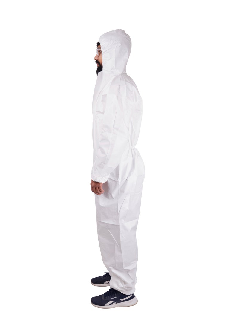 Disposable Coverall Type 5/6 (12 Pieces) With hood, elastic wrist, ankle, Elasticated waist for optimum fit to body, zipper with flap over & adhesive tape