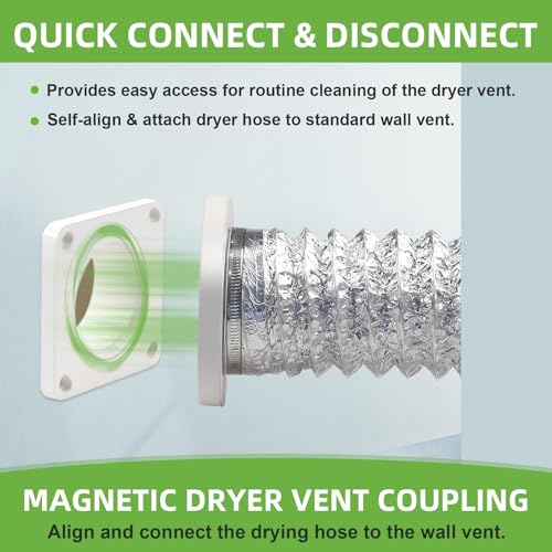 IURILA Magnetic Dryer Vent Coupling-Quick Connection and Disconnection Strong Magnet Self-Alignment Design Quick-Installation Dryer Magnetic Vent Connector Airtight Seal Dryer Vent Connector Kit - Image 5