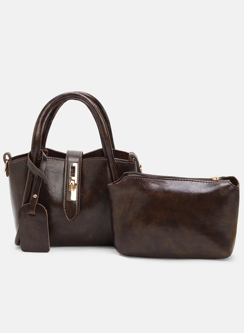 Haute Sauce Solid Interlock Regular Vegan Leather Hand Bag For Women