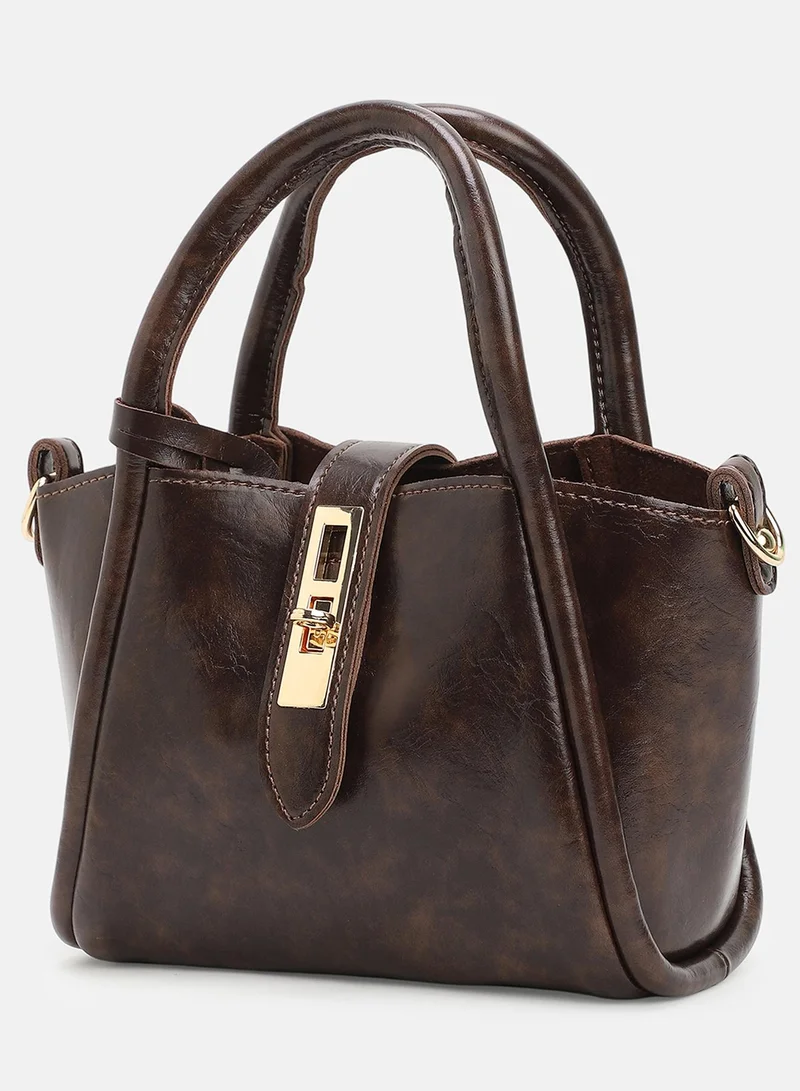 Haute Sauce Solid Interlock Regular Vegan Leather Hand Bag For Women