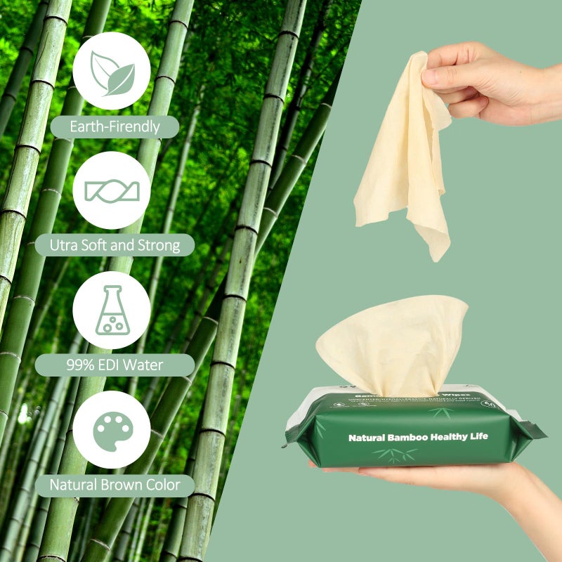 QingYa Bamboo Flushable Wipes,Septic Safe,Soft, Soothing Botanicals & Aloe, Unscented,Eco Friendly, Natural Brown Bamboo-Pulp Based Flusable Wipes for Women/kids/Adults 360Count (6 Packs of 60) - Image 5