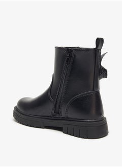 JUNIORS Girls Flower Applique Ankle Boots with Zip Closure and Pull Tab  - Image 2