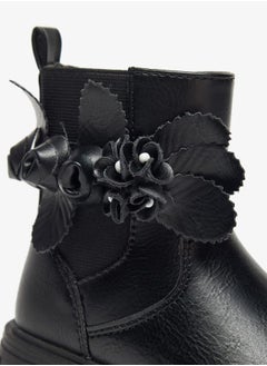 JUNIORS Girls Flower Applique Ankle Boots with Zip Closure and Pull Tab  - Image 5