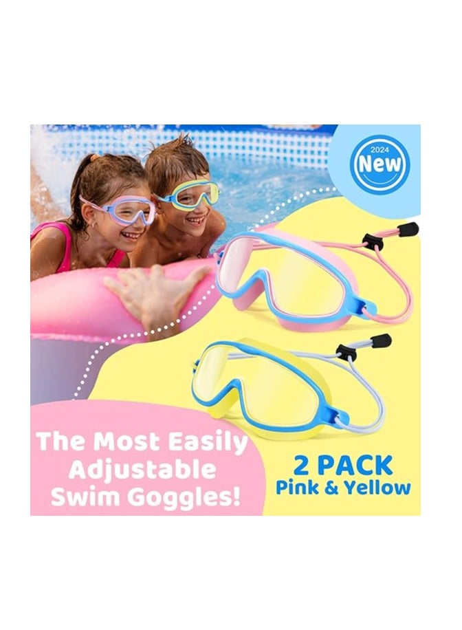 Excefore Kids Swim Goggles 2 Pack, Wide View Swimming Goggles with Bungee for Child 3-15, Anti Fog&UV No Leaking Goggles for Boys Girls - Image 2
