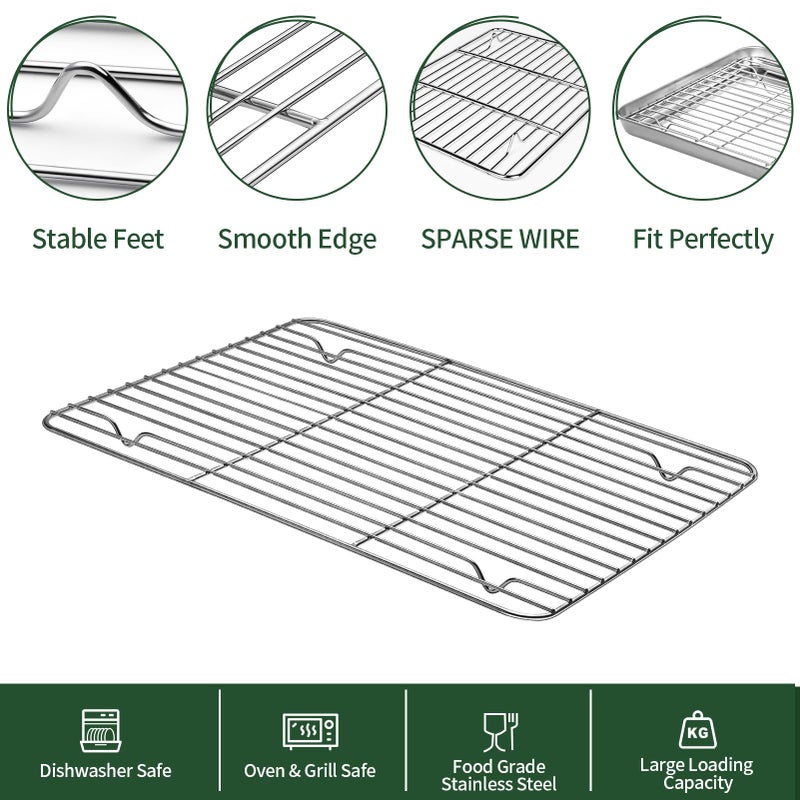 CEKEE Baking Sheet and Cooling Rack Set (2 Baking Pans + 2 Baking Racks), Stainless Steel Cookie Sheet Baking Pan Tray for Toaster Oven, Non Toxic & Heavy Duty & Easy Clean, Size 16 x 12 x 1 Inches - Image 4