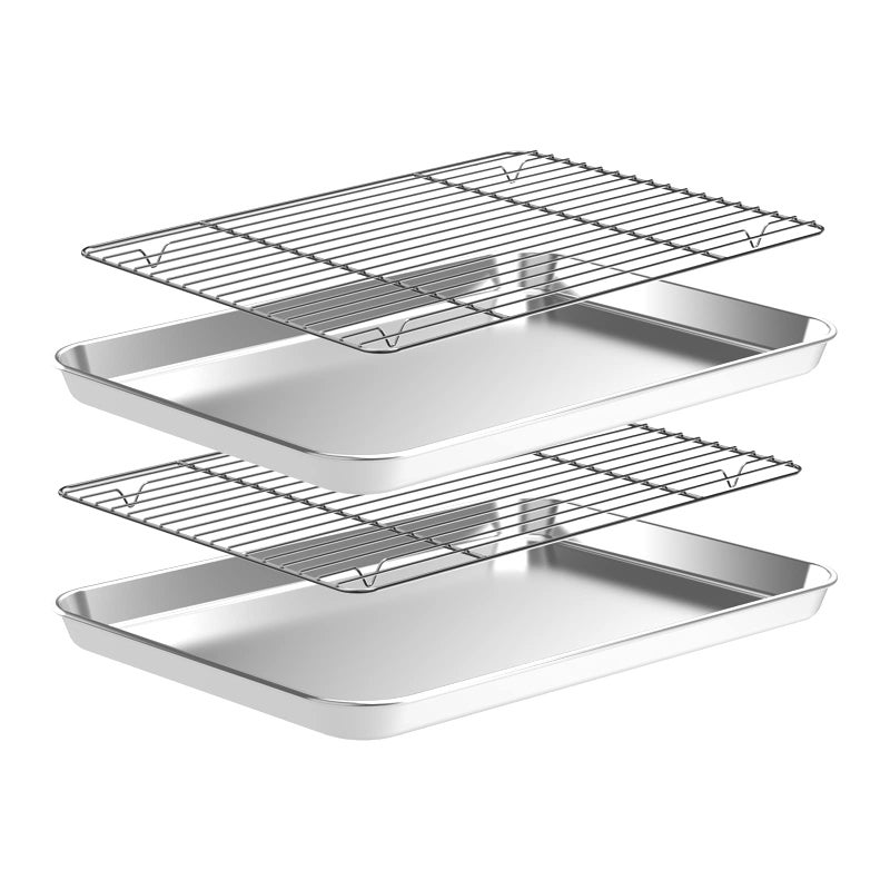 CEKEE Baking Sheet and Cooling Rack Set (2 Baking Pans + 2 Baking Racks), Stainless Steel Cookie Sheet Baking Pan Tray for Toaster Oven, Non Toxic & Heavy Duty & Easy Clean, Size 16 x 12 x 1 Inches - Image 1