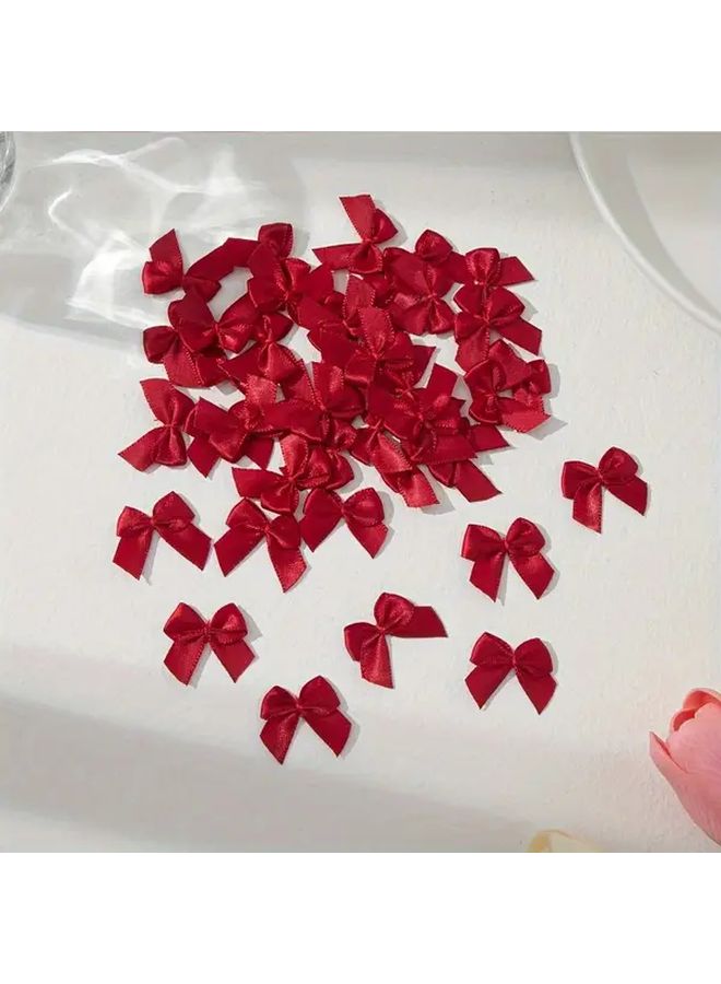 100pcs Mini Plastic Ribbon Bows Pink Red Glossy DIY Gift Wrapping Craft Supplies - Image 4