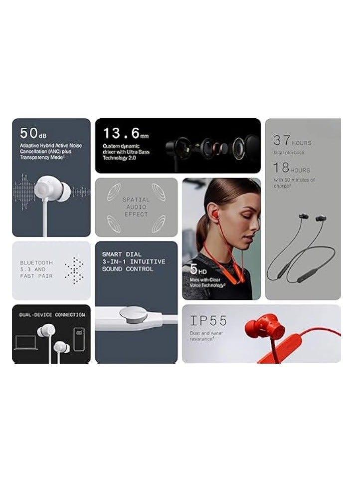 بروماس Neckband Pro 50dB إلغاء الضوضاء النشط، تصميم القرص الذكي، سماعة بلوتوث وقت التشغيل لمدة 37 ساعة (رمادي فاتح) - Image 5