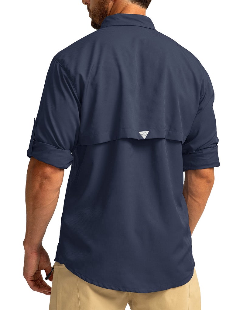 Pudolla Men's Sun Protection Fishing Shirts Long Sleeve Travel Work Shirts for Men UPF50+ Button Down Shirts with Zipper Pockets(Navy Medium) - Image 3