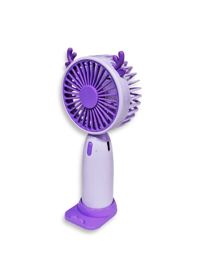 Generic - Mini handheld fan YL-106A , cute design with bright and purple colour , small size and easy to carry by hand or put in bag, equipped with USB rechargeable battery, on/off button 3 speeds with LED light, nice summer and birthday gift for kids and adults, high quality and easy to use - Image 1