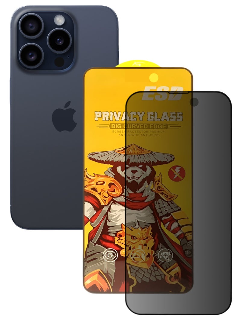 ESD Tempered Dustproof Privacy Glass Screen Protector Compatible For iPhone 15 Pro Max - Image 1