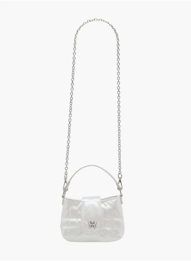 Little Missy Girls Textured Crossbody Bag with Chain Strap and Flap Button Closure
