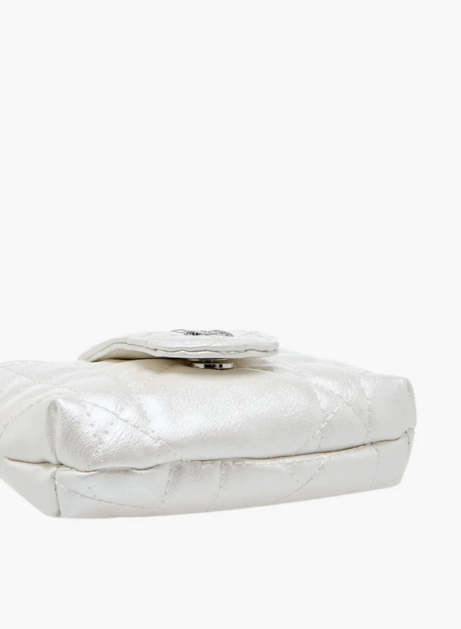 Little Missy Girls Textured Crossbody Bag with Chain Strap and Flap Button Closure