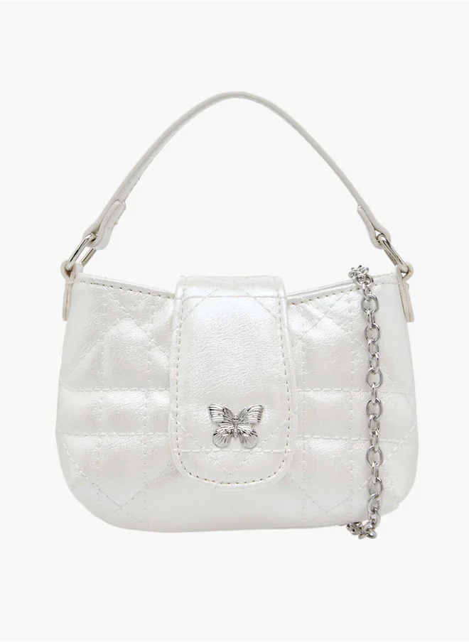 Little Missy Girls Textured Crossbody Bag with Chain Strap and Flap Button Closure