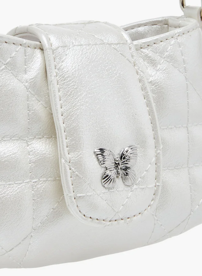 Little Missy Girls Textured Crossbody Bag with Chain Strap and Flap Button Closure